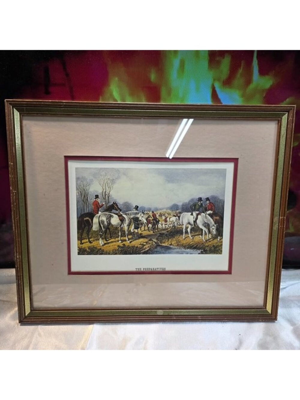Vintage Framed Print “The Preparatives” Fox Hunt Scene